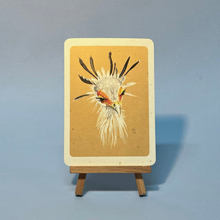 Der Kopf eines Sekretärs, der Vogel, vor einem beigen Hintergrund. Illustration.
